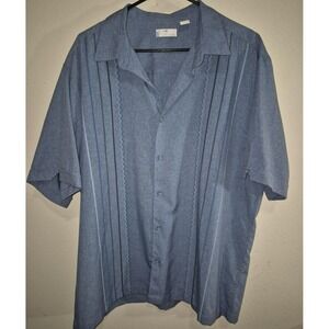Cafe Luna Men's Blue Short Sleeve Button Up Shirt  sz XL Vertical‎ Stitching